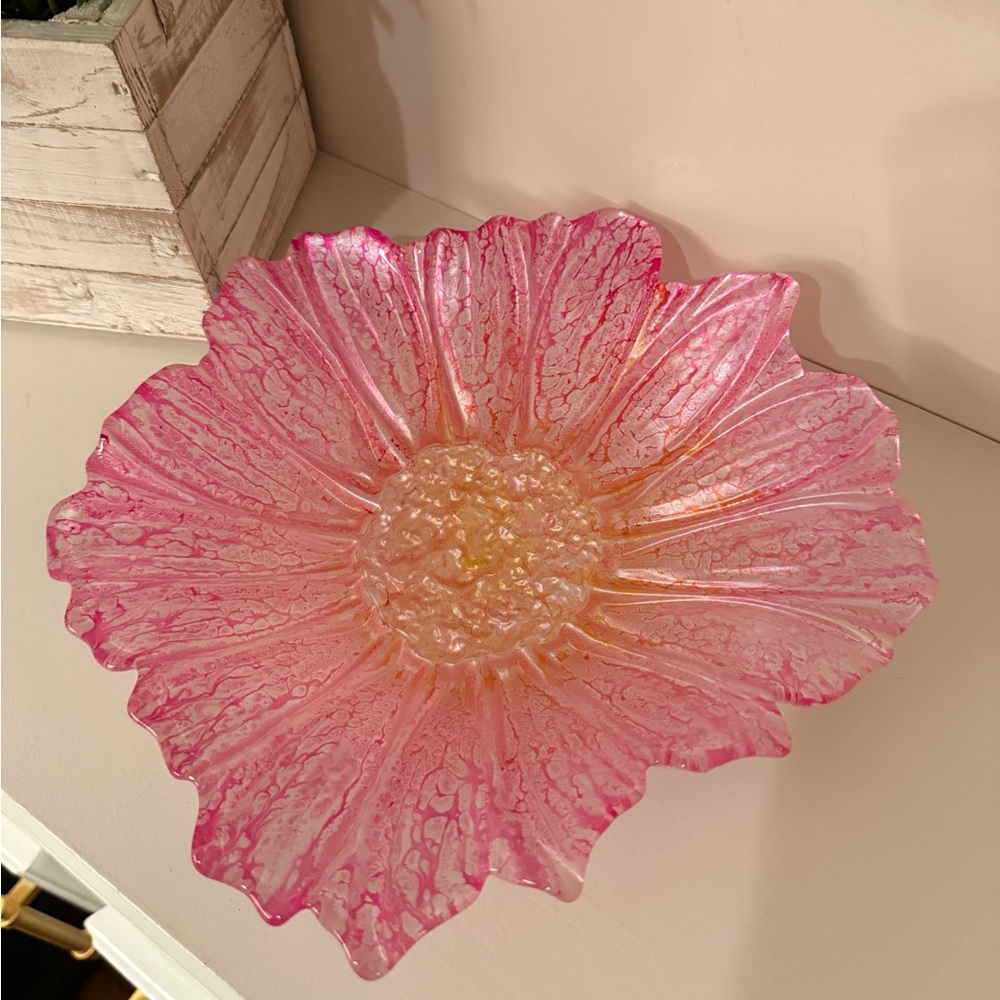 Fuchsia Pink Floral Decorative Plate with Yellow Center